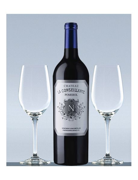 Coffret vin Bordeaux Pomerol Château La Conseillante 2009 et 2 verres de dégustation