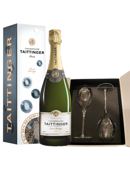 Coffret Champagne Taittinger Brut Prestige et 2 flûtes