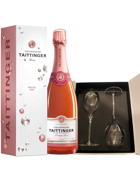 Coffret Champagne Taittinger Rosé et 2 flûtes