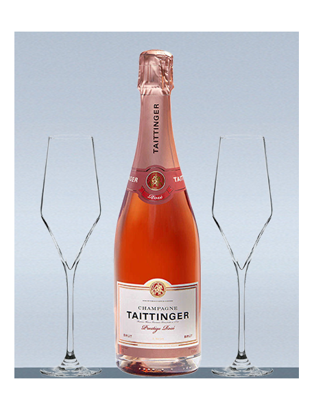 Coffret Champagne Taittinger Rosé et 2 flûtes
