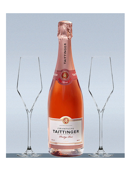 Coffret Champagne Taittinger Rosé et 2 flûtes Coffret Champagne Taittinger Rosé et 2 flûtes