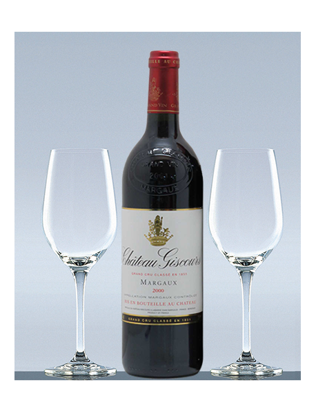 Coffret vin Bordeaux Margaux Château Giscours 2000 et 2 verres de dégustation