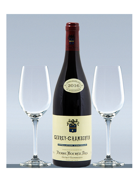 Coffret vin Bourgogne Gevrey-Chambertin et 2 verres de dégustation