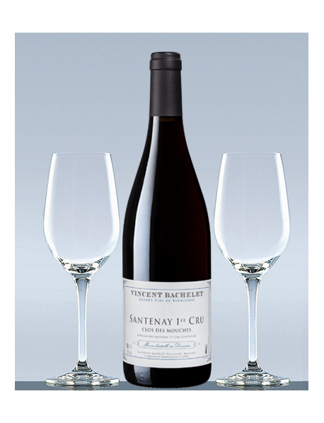 Coffret vin Bourgogne Rouge Santenay 1er Cru et 2 verres de dégustation