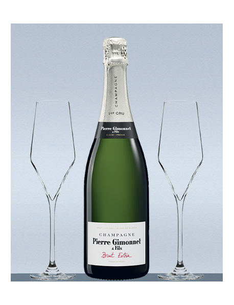 Coffret Champagne Blanc de blancs 1er Cru et 2 flûtes