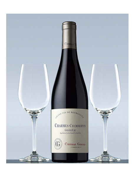 Coffret vin Bourgogne Charmes-Chambertin Grand Cru et 2 verres de dégustation
