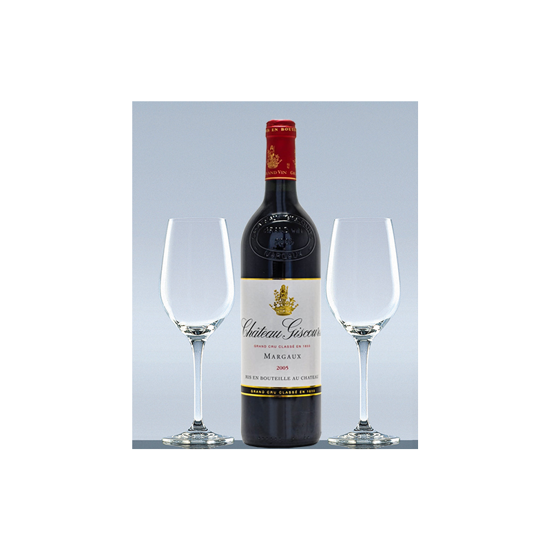 Coffret vin Bordeaux Margaux Château Giscours 2005 et 2 verres de dégustation