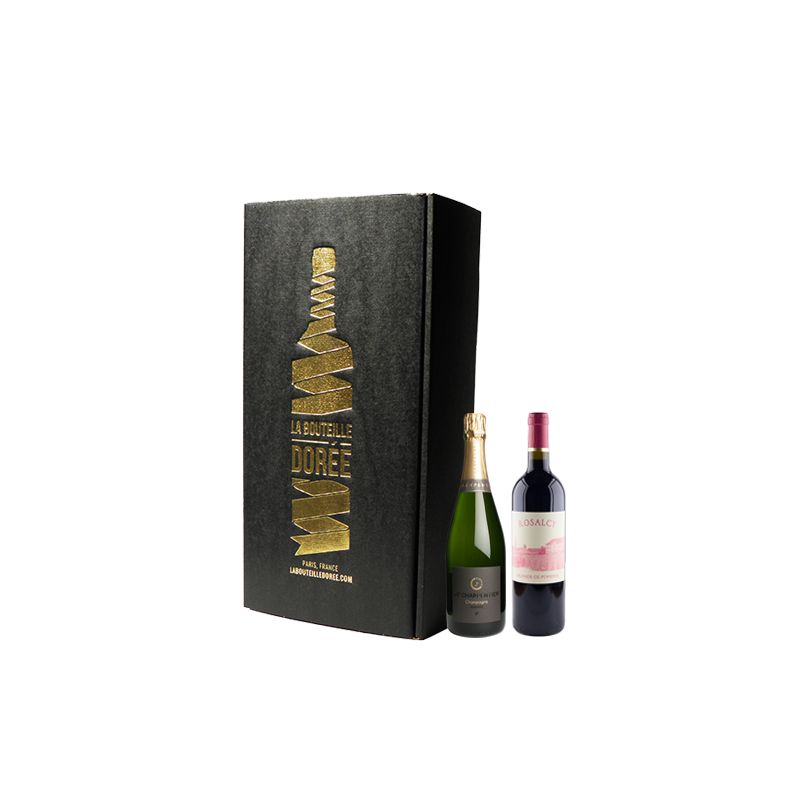 Coffret Champagne et Vin Bordeaux rouge 2 bouteilles