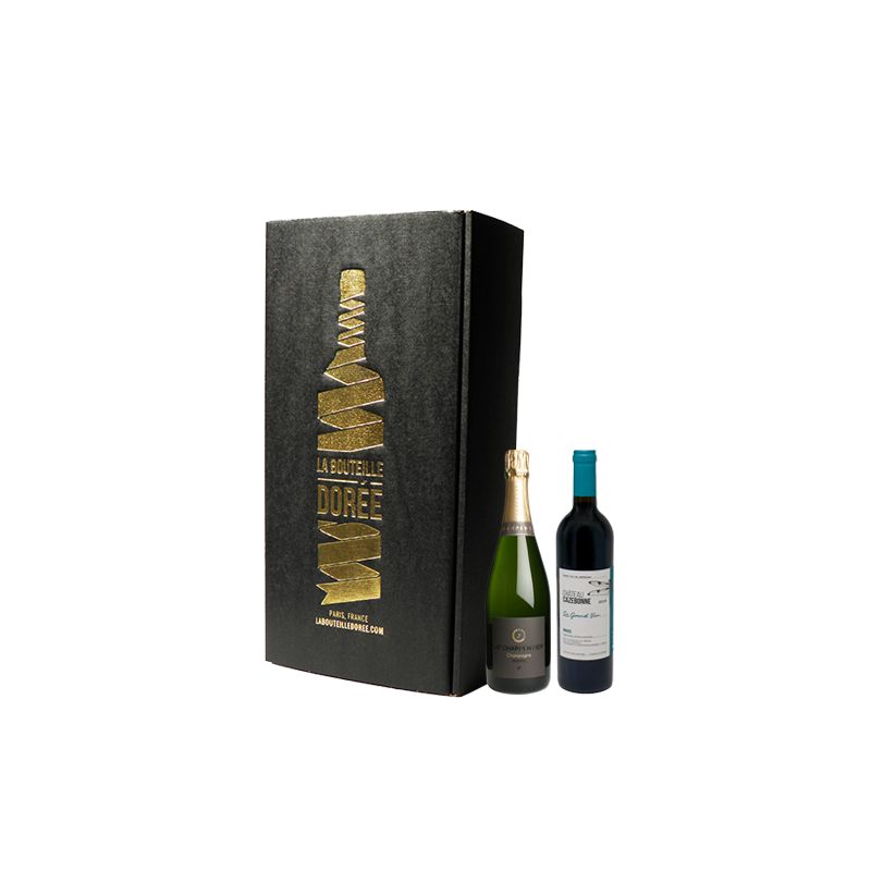 Coffret Champagne et Vin Bordeaux Graves rouge 2 bouteilles