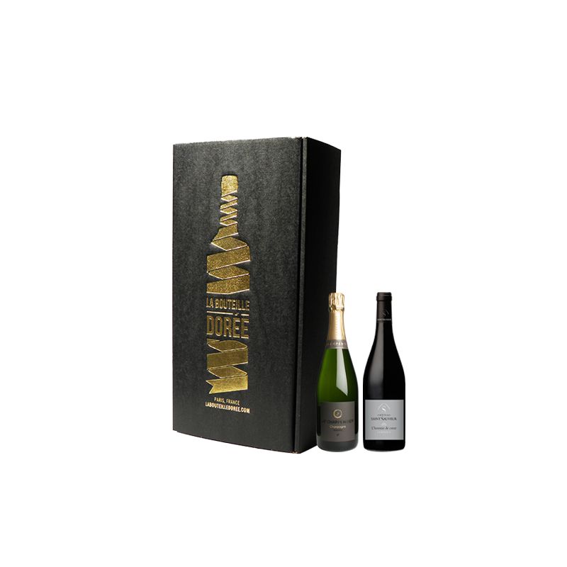 Coffret Champagne et Vin Rhône rouge 2 bouteilles
