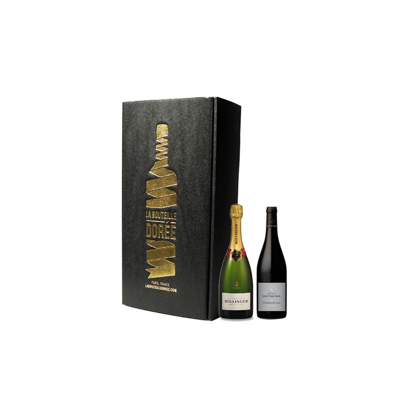 Coffret Champagne Bollinger et Vin Rhône Rouge 2 bouteilles