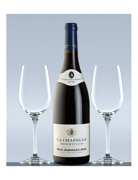 Coffret vin Hermitage La Chapelle et 2 verres de dégustation