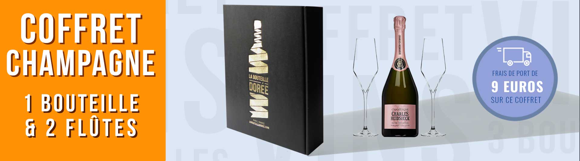 Coffret 1 bouteille de Champagne Rosé et 2 flûtes