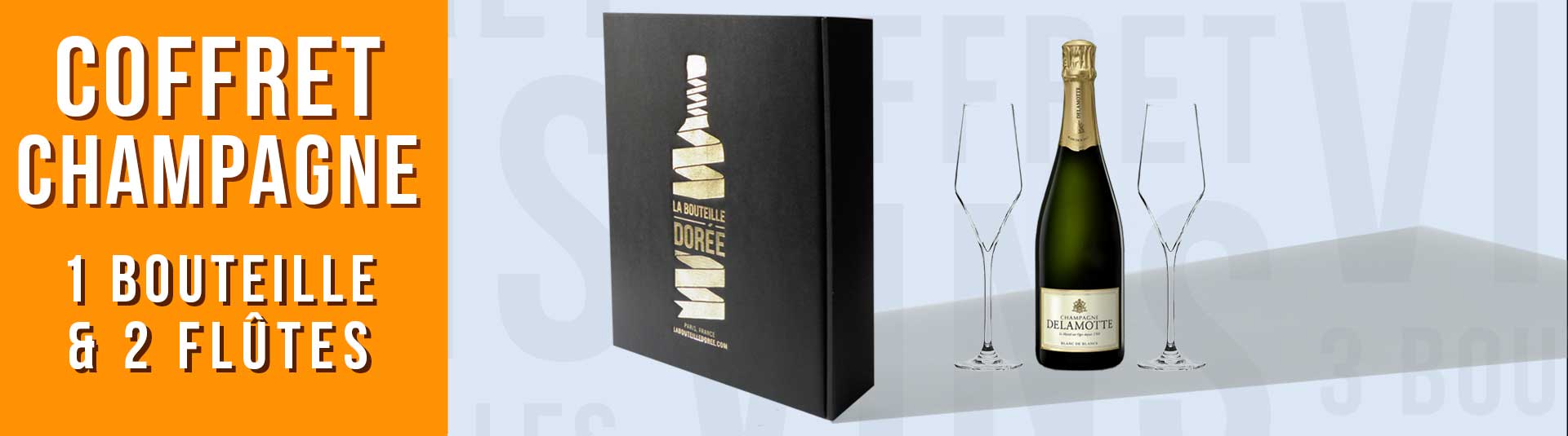 Coffret 1 bouteille de Champagne et 2 verres Coffret 1 bouteille de Champagne et 2 flûtes