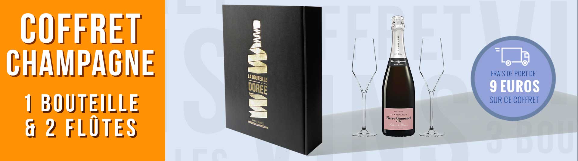 Coffret 1 bouteille de Champagne Rosé et 2 flûtes