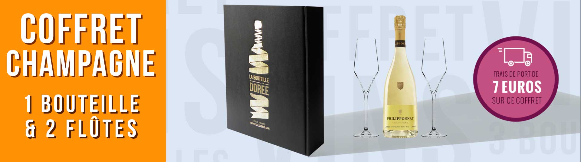 Coffret 1 bouteille de Champagne Blanc de blancs et 2 flûtes