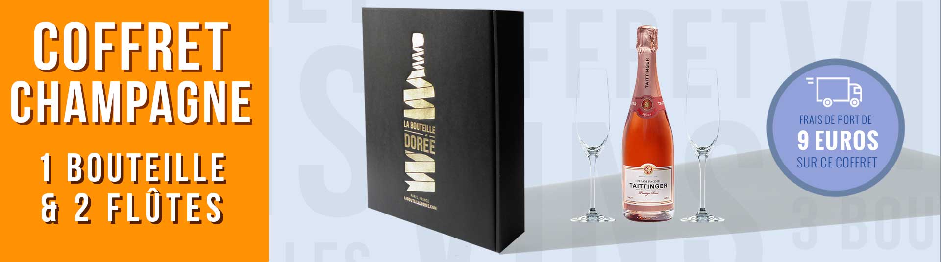 Coffret 1 bouteille de Champagne Taittinger Rosé et 2 flûtes