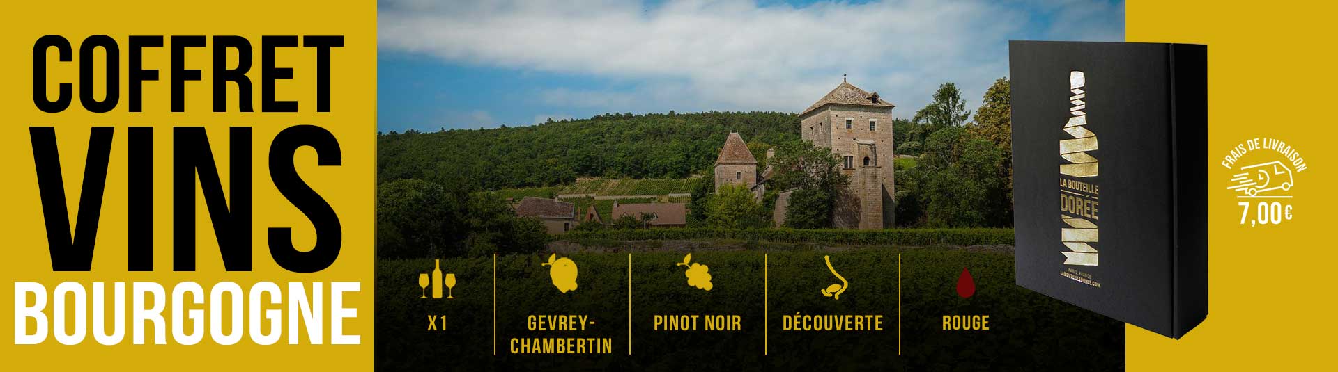 Coffret 1 bouteille de Gevrey-Chambertin et 2 verres