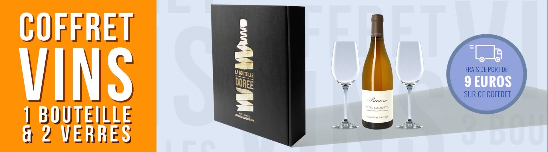 Coffret vin Bourgogne Blanc Beaune 1er Cru et 2 verres de dégustation