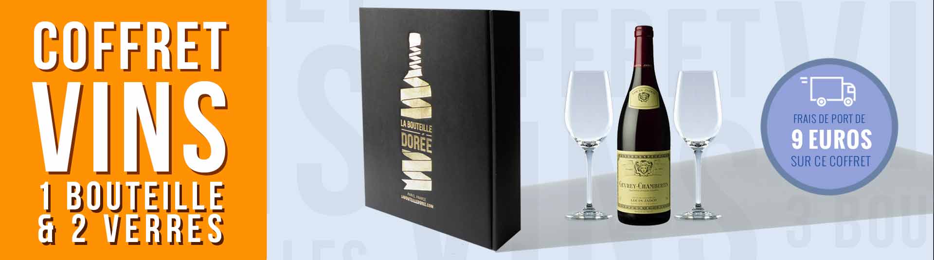 Coffret 1 bouteille de Gevrey-Chambertin 2001 et 2 verres