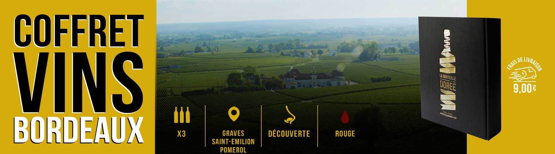 Coffret vin rouge Bordeaux Rive droite et Rive gauche 3 bouteilles