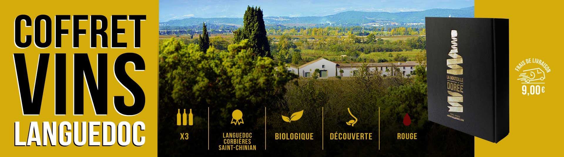 Coffret vin Languedoc Agriculture Biologique 3 bouteilles