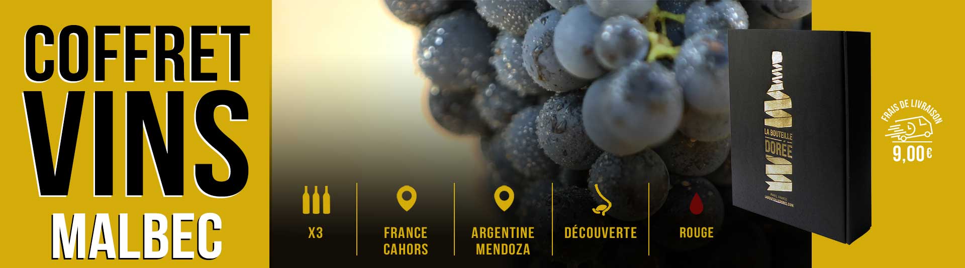 coffret vin 3 bouteilles cépage Malbec, Cahors et Argentine