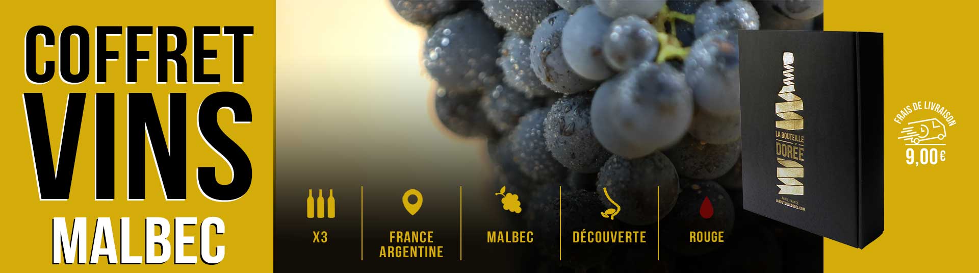 coffret vin 3 bouteilles cépage Malbec, France et Argentine