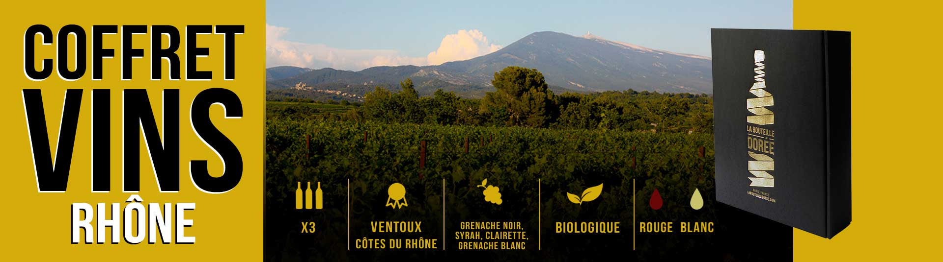 coffret vin Rhône 3 bouteilles cépages Roussanne, Grenache Noir et Grenache Blanc