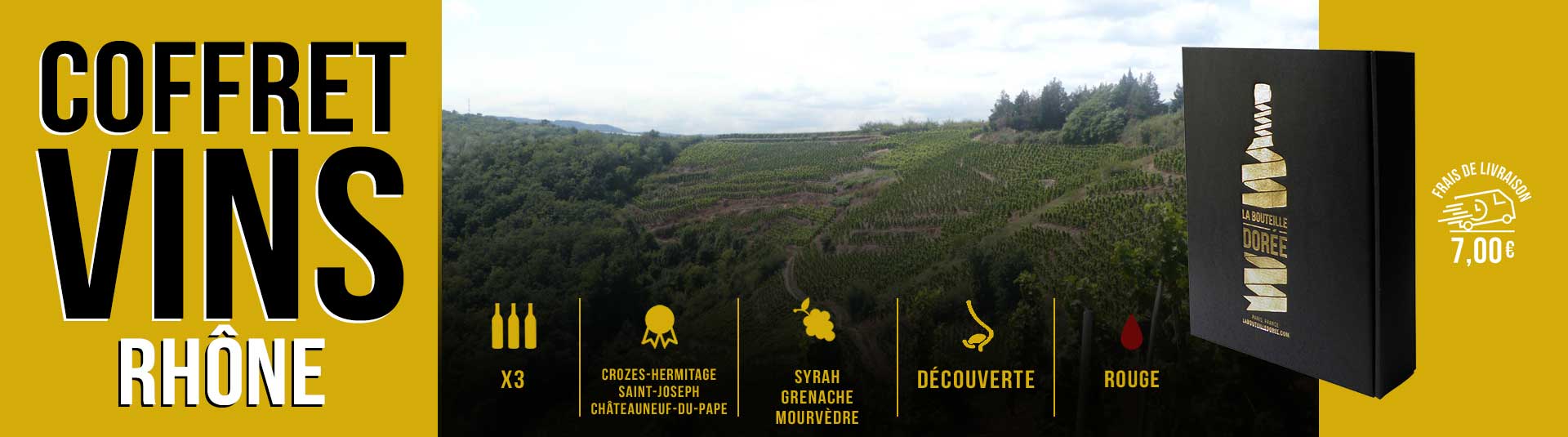 coffret vin Rhône 3 bouteilles cépages Syrah et Grenache coffret vin rouge Rhône Découverte 3 bouteilles cépages Syrah, Grenache et Mourvèdre