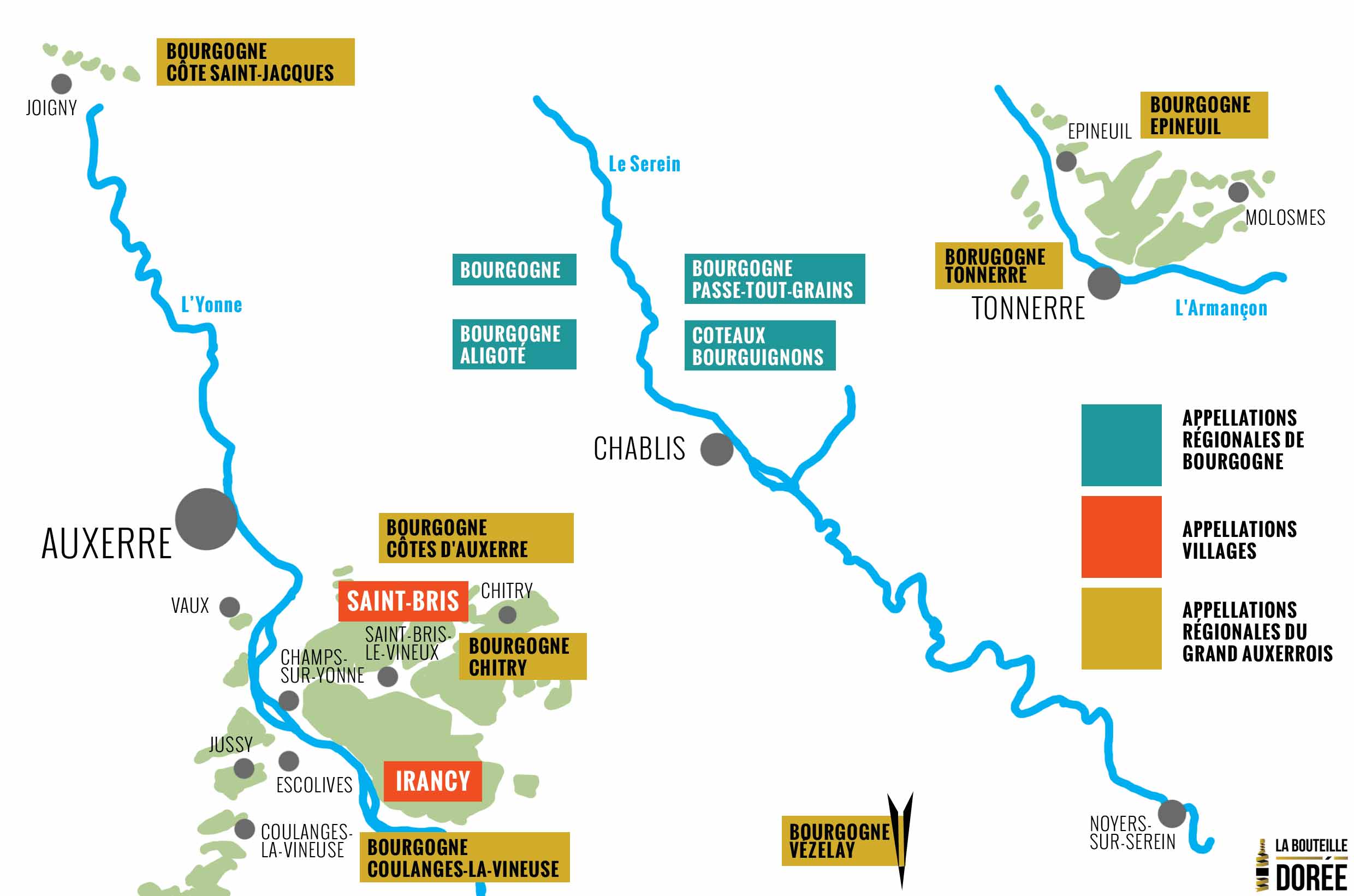 Carte du vignoble de Burgogne Grand Auxerrois